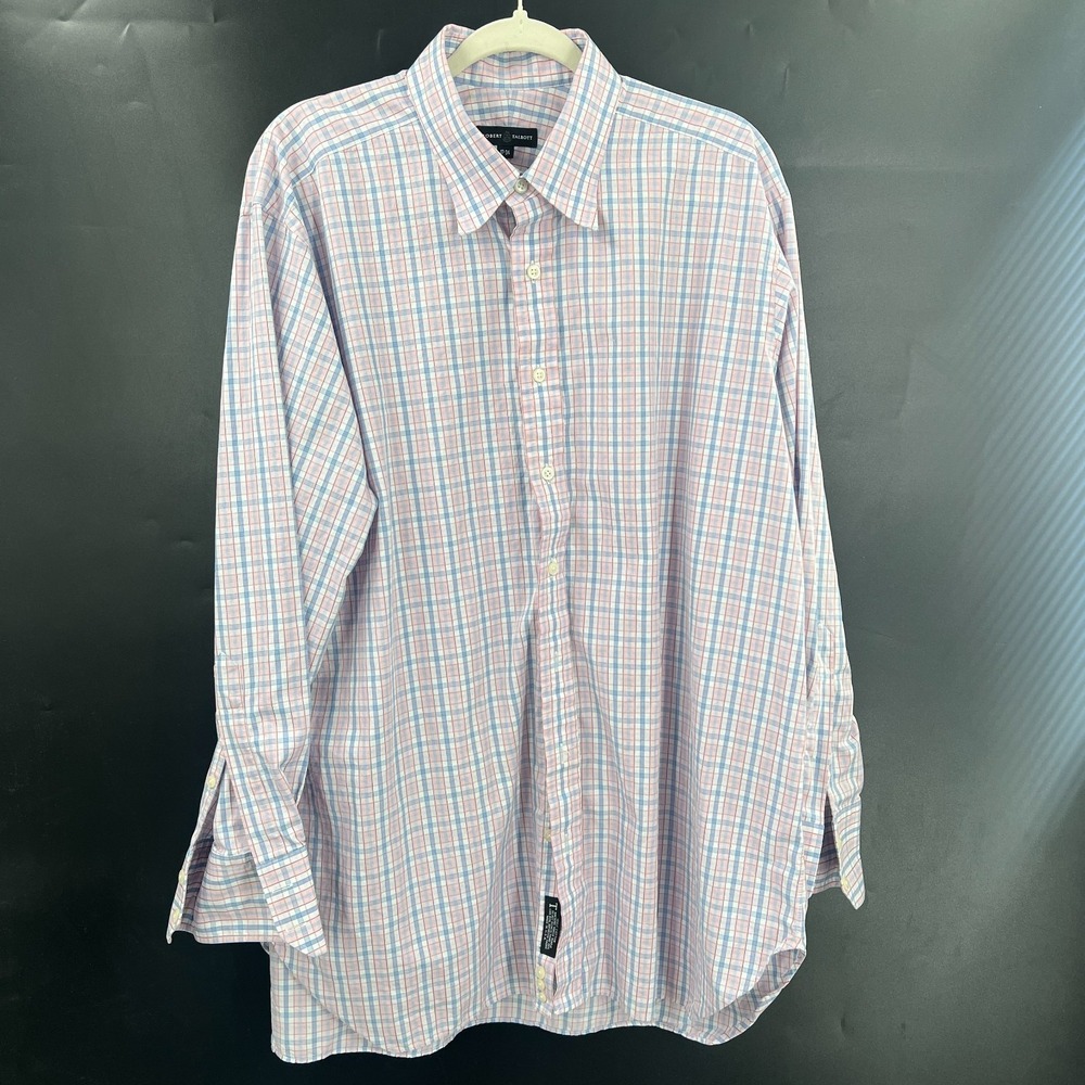 Robert‎ Talbott pastel pink blue check button down dress shirt preppy 17-34